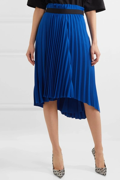 Shop Balenciaga Asymmetric Pleated Midi Crepe Skirt In Royal Blue