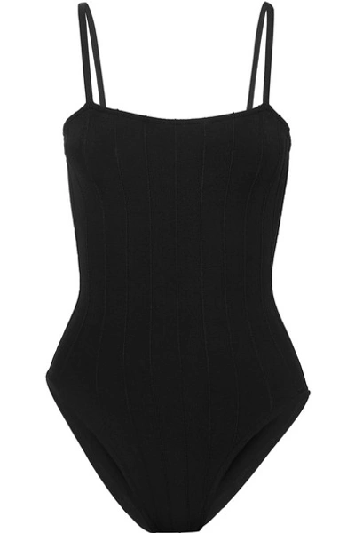 Shop Hunza G Maria Seersucker Swimsuit In Black