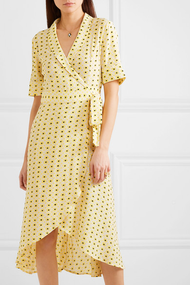ganni yellow wrap dress