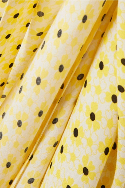 Shop Ganni Floral-print Crepe De Chine Wrap Midi Dress In Pastel Yellow