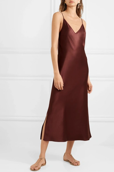 Shop Joseph Clea Silk-satin Midi Dress In Brown