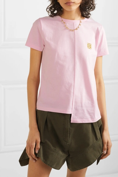 Shop Loewe Asymmetric Embroidered Cotton-jersey T-shirt In Pink