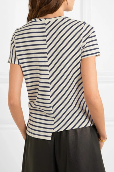 Shop Loewe Asymmetric Embroidered Striped Cotton-jersey T-shirt In Navy