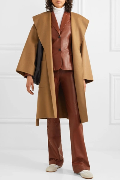 Shop Loewe Hooded Belted Wool And Cashmere-blend Coat In Camel