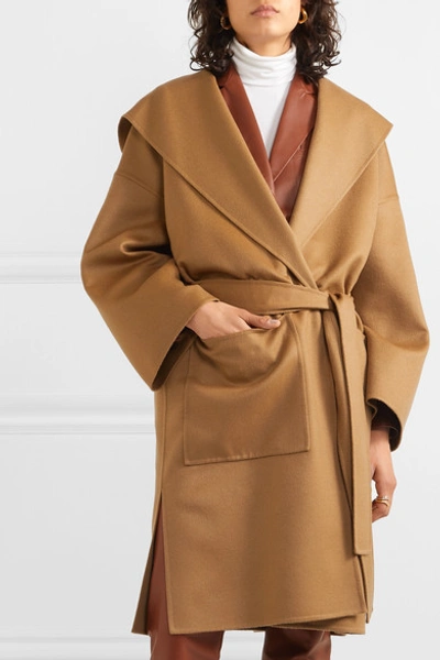 Shop Loewe Hooded Belted Wool And Cashmere-blend Coat In Camel