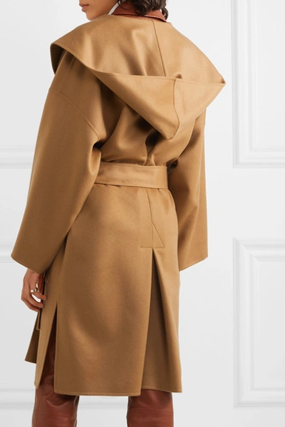 Shop Loewe Hooded Belted Wool And Cashmere-blend Coat In Camel