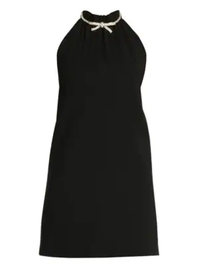 Shop Miu Miu Jewelled Bow Halter Dress In Black