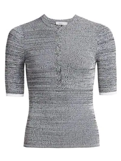 Shop A.l.c Norris Short Sleeve Knit Henley In Black White
