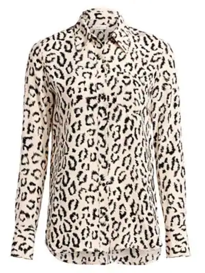 Shop A.l.c Emerson Leopard Print Silk Blouse In Cream Black