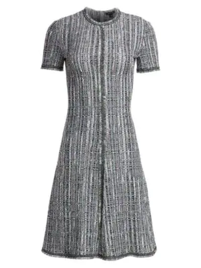 Shop St John Ribbon Texture Wool-blend Dress In Jade Multi