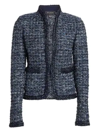 Shop St John Novelty Ribbon Tweed Knit Jacket In Navy Prussian Blue Multi