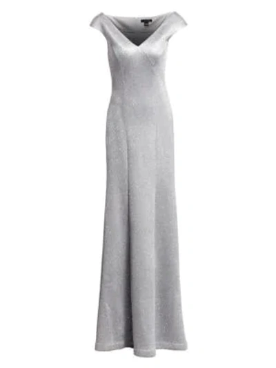 Shop St John Sequin Birdseye Knit V-neck Gown In Silver
