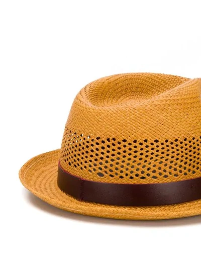 Shop Paul Smith Woven Straw Fedora Hat In Brown