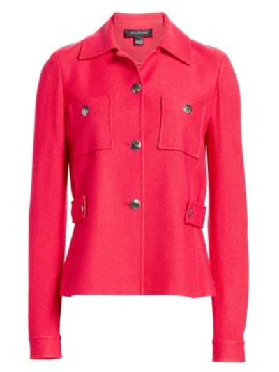 Shop St. John Gail Stretch-wool Knit Button Jacket In Scarlet