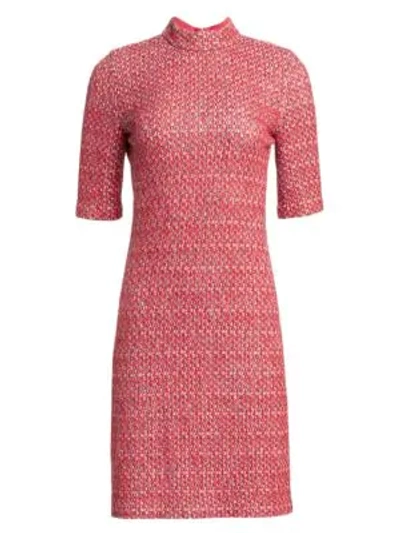 Shop St John Artisanal Basket Weave Mockneck Dress In Scarlet Multi