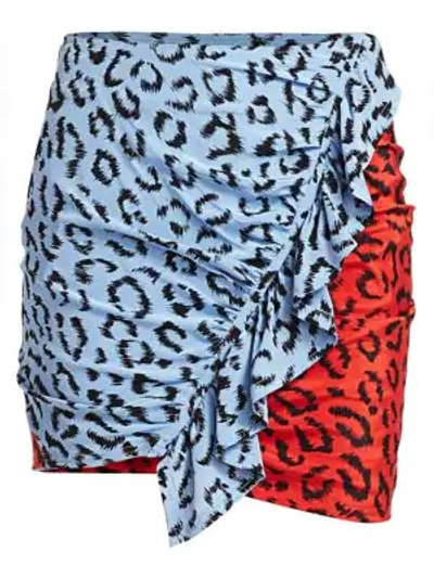 Shop A.l.c Geller Leopard Print Sretch Silk Mini Skirt In Blue Red Multi