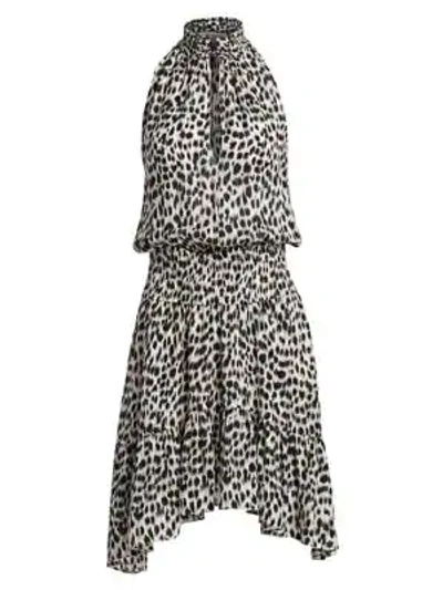 Shop A.l.c Cody Leopard Print Silk Halter Handkerchief Dress In Cream Black