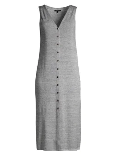 Shop Lafayette 148 Button Front Linen Blend Knit Dress In Zinc Melange