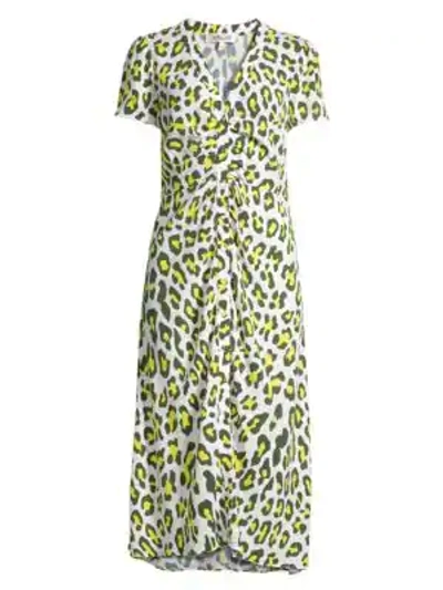 Shop Diane Von Furstenberg Cecilia Leopard Short-sleeve Midi Dress In Summer Leopard Sulfur