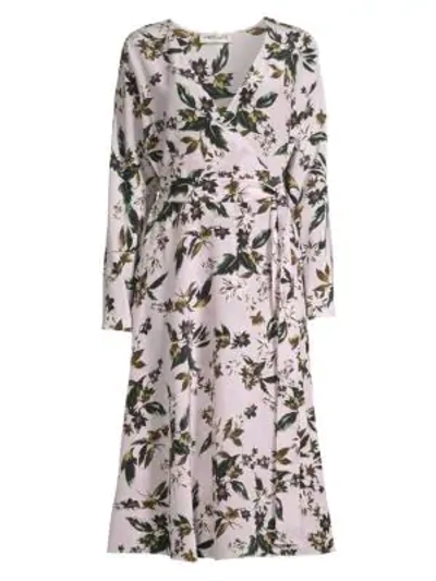 Shop Diane Von Furstenberg Elle Floral Silk Long-sleeve Midi Dress In Caribbean Floral Lavender Fog