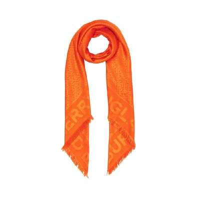 Shop Burberry Monogram Silk Wool Jacquard Large Square Scarf In Orange