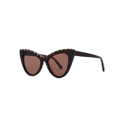 Shop Stella Mccartney Tortoiseshell Cat-eye Sunglasses In Havana