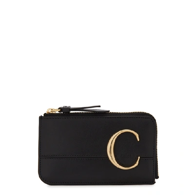 Shop Chloé C Medium Leather Card Holder In Black