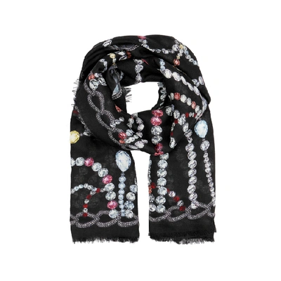 Shop Alexander Mcqueen Chandelier Skull Printed Modal-blend Scarf In Black And White