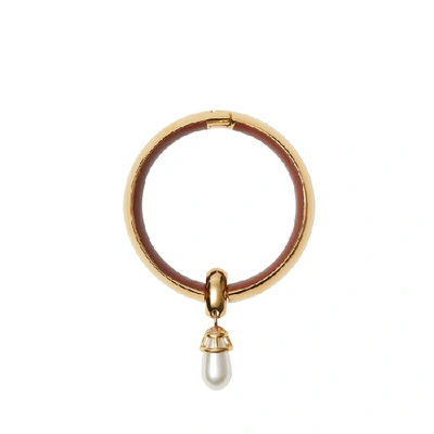 Shop Burberry Faux Pearl Detail Lambskin And Gold-plated Bangle