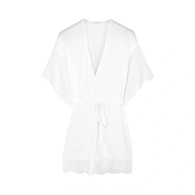 Shop Eberjey Beatrix White Lace-trimmed Robe
