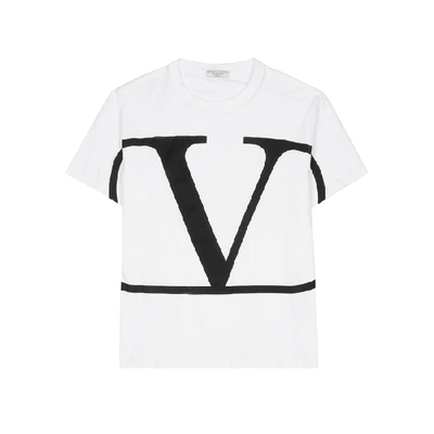 Shop Valentino White Logo-print Cotton T-shirt