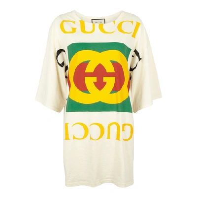 Shop Gucci Off-white Logo-print Cotton T-shirt