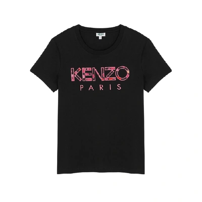 Shop Kenzo Black Embroidered-logo Cotton T-shirt