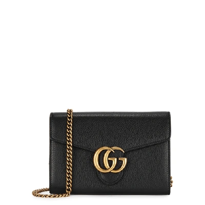Shop Gucci Gg Marmont Black Leather Wallet-on-chain