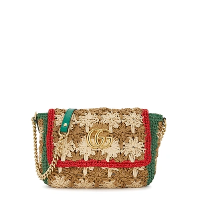Shop Gucci Gg Marmont Raffia Shoulder Bag In Multicoloured 1