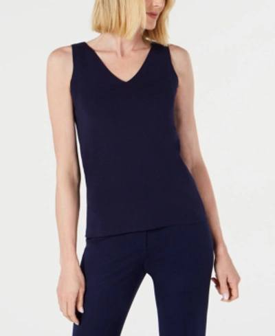 Shop Anne Klein Double V-neck Sleeveless Top In Eclipse