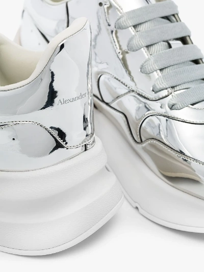 Shop Alexander Mcqueen Metallic Leather Low Top Sneakers In Silver