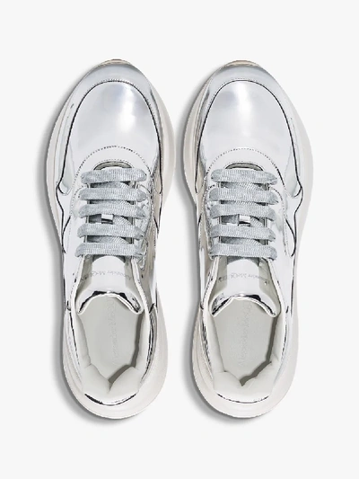 Shop Alexander Mcqueen Metallic Leather Low Top Sneakers In Silver