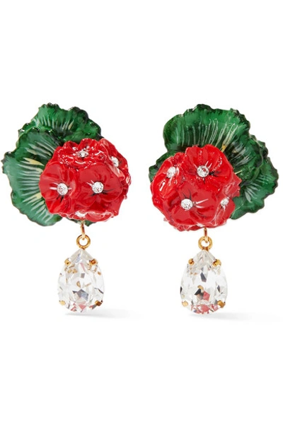 Shop Dolce & Gabbana Portofino Crystal, Resin And Gold-tone Clip Earrings In Red