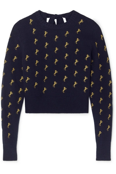 Shop Chloé Embroidered Wool-blend Sweater In Navy