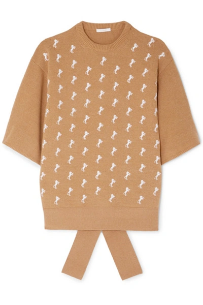 Shop Chloé Embroidered Wool-blend Sweater In Beige