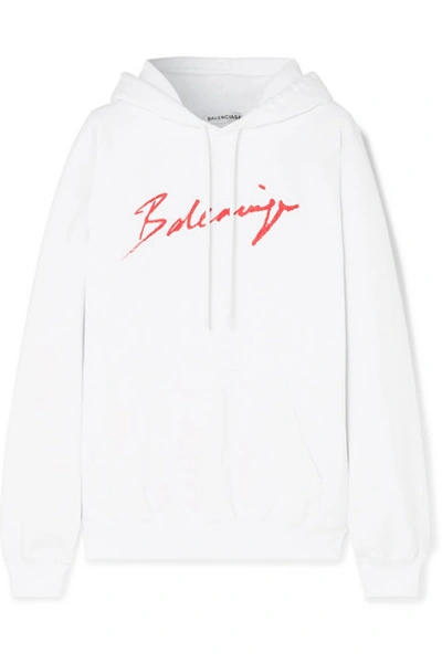 Shop Balenciaga Printed Cotton-jersey Hoodie In White