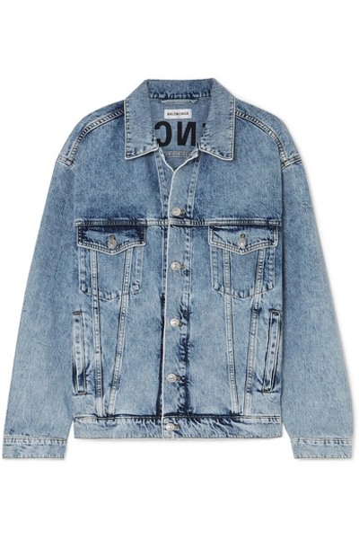 Shop Balenciaga Oversized Embroidered Denim Jacket In Blue