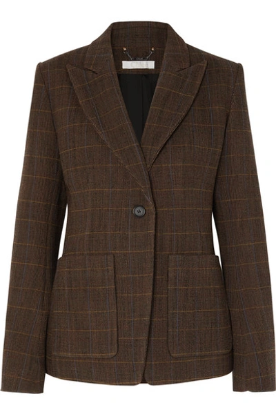 Shop Chloé Checked Wool-blend Blazer In Brown