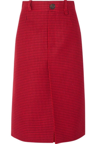 Shop Balenciaga Houndstooth Wool Skirt In Red