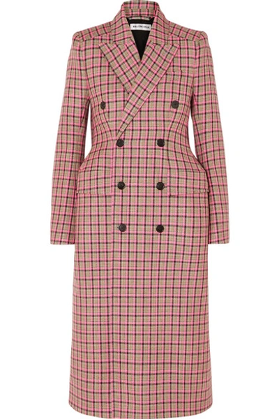Shop Balenciaga Hourglass Double-breasted Checked Wool Coat In Pink