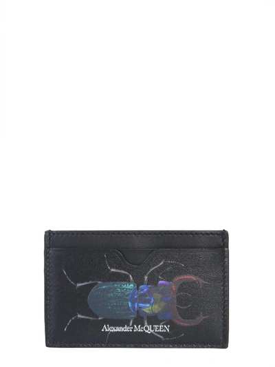 Shop Alexander Mcqueen Printed Card Holder In Nero