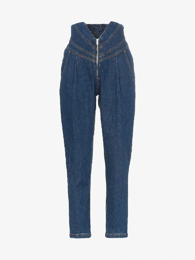 Shop Attico Denim V-waist Tapered Cotton Jeans In Blue