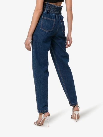 Shop Attico Denim V-waist Tapered Cotton Jeans In Blue