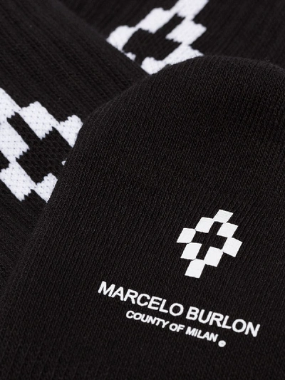 Shop Marcelo Burlon County Of Milan Black Cross Socks White Cotton High Cuff